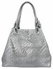 Stylowa Torebka Skórzana Shopper Bag Srebrna